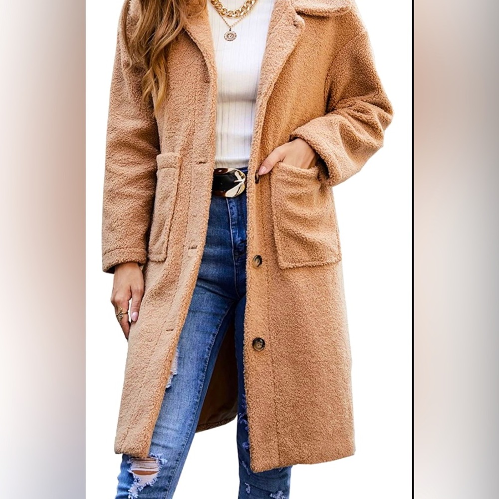 NWT Long Camel Colored Teddy Coat